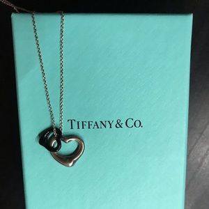 Tiffany & Co X Elsa Peretti Open Heart Pendants & Chain in Silver and Black Jade